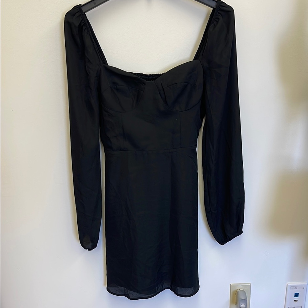 Steve Madden Black Sheath Dress with Bishop Sleeves and Square Neck